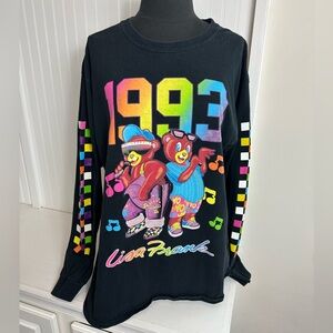 Lisa Frank Black Long Sleeve Tee with Neon Rainbow 1993 Bear Graphic